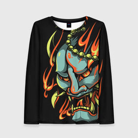 Женский лонгслив 3D с принтом Демон Они в Ухте, 100% полиэстер | длинные рукава, круглый вырез горловины, полуприлегающий силуэт | demon | demons | japan | manga | oni | китай | манга | мифология