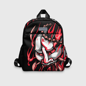 Детский рюкзак 3D с принтом Демон Они в Ухте, 100% полиэстер | лямки с регулируемой длиной, сверху петелька, чтобы рюкзак можно было повесить на вешалку. Основное отделение закрывается на молнию, как и внешний карман. Внутри дополнительный карман. По бокам два дополнительных кармашка | demon | demons | japan | manga | oni | китай | манга | мифология