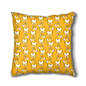 Подушка 3D с принтом Корги Паттерн в Ухте, наволочка – 100% полиэстер, наполнитель – холлофайбер (легкий наполнитель, не вызывает аллергию). | состоит из подушки и наволочки. Наволочка на молнии, легко снимается для стирки | друг человека | мимими | оранжевый | пес | попка | собака