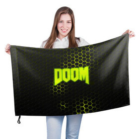 Флаг 3D с принтом DOOM в Ухте, 100% полиэстер | плотность ткани — 95 г/м2, размер — 67 х 109 см. Принт наносится с одной стороны | devil | doom | hell | mark of the doom slayer | slayer | ад | гарнил | дум | знаки | иероглифы | компьютерные игры 2019 | преисподняя | символ | солдат