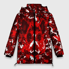 Женская зимняя куртка 3D Краснобелый камуфляж с кабаном: в Ухте, верх — 100% полиэстер; подкладка — 100% полиэстер; утеплитель — 100% полиэстер | длина ниже бедра, силуэт Оверсайз. Есть воротник-стойка, отстегивающийся капюшон и ветрозащитная планка. 
Боковые карманы с листочкой на кнопках и внутренний карман на молнии | кабан | милитари | москва | мясо | свин | свинья