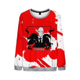 Мужской свитшот 3D с принтом SlenderMAN в Ухте, 100% полиэстер с мягким внутренним слоем | круглый вырез горловины, мягкая резинка на манжетах и поясе, свободная посадка по фигуре | Тематика изображения на принте: 