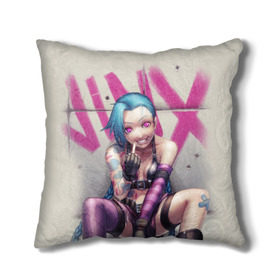 Подушка 3D с принтом Jinx | League of legends в Ухте, наволочка – 100% полиэстер, наполнитель – холлофайбер (легкий наполнитель, не вызывает аллергию). | состоит из подушки и наволочки. Наволочка на молнии, легко снимается для стирки | league | legends | lol | воин | девушка | джинкс | лига легенд | милая | розовый | синий | яркая