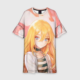 Детское платье 3D с принтом Satsuriku no Tenshi в Ухте, 100% полиэстер | прямой силуэт, чуть расширенный к низу. Круглая горловина, на рукавах — воланы | Тематика изображения на принте: angels of death | anime | satsuriku no tenshi | ангел кровопролития | аниме