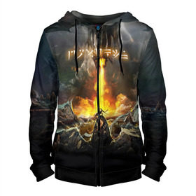 Мужская толстовка 3D на молнии с принтом THE ELDER SCROLLS в Ухте, 100% полиэстер | длина до линии бедра, манжеты и пояс оформлены мягкой тканевой резинкой, двухслойный капюшон со шнурком для регулировки, спереди молния, по бокам два кармана | Тематика изображения на принте: dovahkiin | dragonborn | fus ro dah | rpg | skyrim | tes | the elder scrolls | докавин | рпг