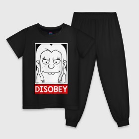 Детская пижама хлопок с принтом Disobey в Ухте, 100% хлопок |  брюки и футболка прямого кроя, без карманов, на брюках мягкая резинка на поясе и по низу штанин
 | Тематика изображения на принте: disenchantment | elfo | мэтт гроунинг | разочарование | тролль | элфо | эльф
