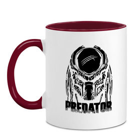 Кружка двухцветная с принтом PREDATOR в Ухте, керамика | объем — 330 мл, диаметр — 80 мм. Цветная ручка и кайма сверху, в некоторых цветах — вся внутренняя часть | prediator | инопланетяне | опасность | пришельцы | фильм | хищник