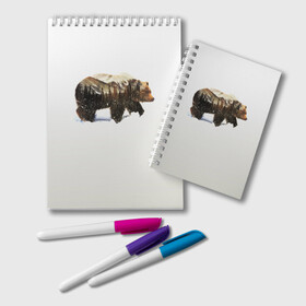 Блокнот с принтом Лесной Медведь в Ухте, 100% бумага | 48 листов, плотность листов — 60 г/м2, плотность картонной обложки — 250 г/м2. Листы скреплены удобной пружинной спиралью. Цвет линий — светло-серый
 | Тематика изображения на принте: bear | bears | forest | snow | tree | trees | winter | гора | горы | деревья | зима | лес | лесной | медведи | медведь | мишка | мишки | снег