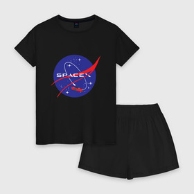 Женская пижама с шортиками хлопок с принтом NASA Space в Ухте, 100% хлопок | футболка прямого кроя, шорты свободные с широкой мягкой резинкой | alien | earth | express | futurama | galaxy | moon | nasa | planet | space | star | ufo | world | астронавт | вселенная | гагарин | галактика | звезда | звезды | земля | ино | космонавт | космос | луна | мир | наса | небо | нло | планета | полёт