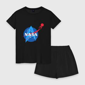 Женская пижама с шортиками хлопок с принтом NASA в Ухте, 100% хлопок | футболка прямого кроя, шорты свободные с широкой мягкой резинкой | alien | earth | express | futurama | galaxy | moon | nasa | planet | space | star | ufo | world | астронавт | вселенная | гагарин | галактика | звезда | звезды | земля | инопл | космонавт | космос | луна | мир | наса | небо | нло | планета
