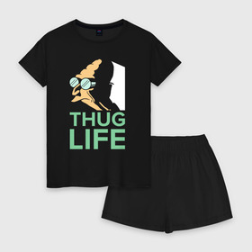 Женская пижама с шортиками хлопок с принтом Профессор - thug life в Ухте, 100% хлопок | футболка прямого кроя, шорты свободные с широкой мягкой резинкой | bender | fry | futurama | planet express | бендер | гипножаба | зойдберг | лила | профессор | фрай | футурама