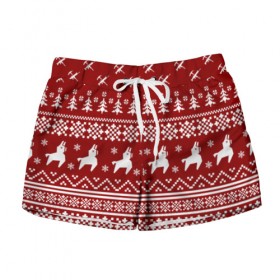 Женские шорты 3D с принтом FORTNITE НОВОГОДНИЙ в Ухте, 100% полиэстер | прямой крой, два кармана без застежек по бокам. Мягкая трикотажная резинка на поясе, внутри которой широкие завязки. Длина до середины бедра | 2020 | christmas | fortnite | happy new year | llama | marry christmas | new year | snow | winter | новогодний | новый год | снег | фортнайт