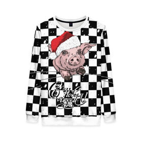 Женский свитшот 3D с принтом Поросенок Санта в Ухте, 100% полиэстер с мягким внутренним слоем | круглый вырез горловины, мягкая резинка на манжетах и поясе, свободная посадка по фигуре | 