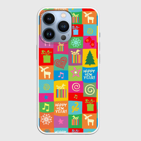 Чехол для iPhone 13 Pro с принтом Новогодний коллаж в Ухте,  |  | белый | боров | варежки | год | голова | горошек | дед | дерево | домашняя | елка | животное | зима | кабан | клаус | красная | мороз | новый го | ноты | олень | поросенок | пятачок | с новым годом | санта