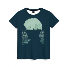 Женская футболка 3D с принтом Sherlock в Ухте, 100% полиэфир ( синтетическое хлопкоподобное полотно) | прямой крой, круглый вырез горловины, длина до линии бедер | detective | doctor | england | holmes | kingdom | locked | moriarty | series | sher | sherlock | united | watson | англия | ватсон | великобритания | детектив | доктор | мориарти | сериал | холмс | шерлок