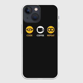 Чехол для iPhone 13 mini с принтом Code Coffee Repeat в Ухте,  |  | admin | administrator | calm | code | coder | coding | engineer | job | keep | programmer | администратор | айти | инженер | код | кодинг | программа | программист | профессия | сисадмин