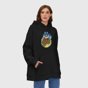 Худи SuperOversize хлопок с принтом Тоторо в Ухте, 70% хлопок, 30% полиэстер, мягкий начес внутри | карман-кенгуру, эластичная резинка на манжетах и по нижней кромке, двухслойный капюшон
 | 
