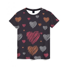 Женская футболка 3D с принтом Сердечки-Зарисовки в Ухте, 100% полиэфир ( синтетическое хлопкоподобное полотно) | прямой крой, круглый вырез горловины, длина до линии бедер | 