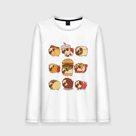 Мужской лонгслив хлопок с принтом Мопсы в Ухте, 100% хлопок |  | fastfood | pug | бургер | еда | кола | пицца | собака | фастфуд | хотдог | чипсы | шаурма