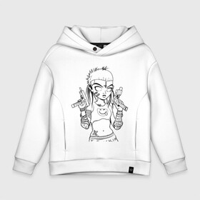 Детское худи Oversize хлопок с принтом Yo-landi (светлые) в Ухте, френч-терри — 70% хлопок, 30% полиэстер. Мягкий теплый начес внутри —100% хлопок | боковые карманы, эластичные манжеты и нижняя кромка, капюшон на магнитной кнопке | девушка | контур | линиями | нервана | пушки. пистолеты | смайл | хип хоп | юар