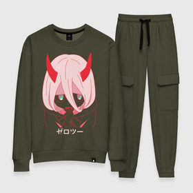 Женский костюм хлопок с принтом Child Zero Two в Ухте, 100% хлопок | на свитшоте круглая горловина, мягкая резинка по низу. Брюки заужены к низу, на них два вида карманов: два 
