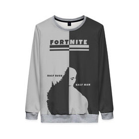 Женский свитшот 3D с принтом Человек-Куст Fortnite в Ухте, 100% полиэстер с мягким внутренним слоем | круглый вырез горловины, мягкая резинка на манжетах и поясе, свободная посадка по фигуре | battle | bush | fortnite | half | man | ninja | royale | битва | кефир | королевская | куст | наполовину | нинздя | победа | форт | фортнайт | форточка | человек