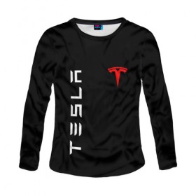 Женский лонгслив 3D с принтом TESLA в Ухте, 100% полиэстер | длинные рукава, круглый вырез горловины, полуприлегающий силуэт | brand | car | elon mask | tesla | авто | бренд | илон | илон маск | маск | машина | тесла | электрокар