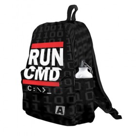 Рюкзак 3D с принтом RUN CMD в Ухте, 100% полиэстер | лямки с регулируемой длиной, сверху петелька, чтобы рюкзак можно было повесить на вешалку. Основное отделение закрывается на молнию, как и внешний карман. Внутри два дополнительных кармана, один из которых закрывается на молнию. По бокам два дополнительных кармашка | Тематика изображения на принте: admin | administrator | calm | cmd | code | coder | coding | dmc | engineer | job | keep | programmer | run | администратор | айти | инженер | код | кодинг | программа | программист | профессия | сисадмин