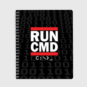 Тетрадь с принтом RUN CMD в Ухте, 100% бумага | 48 листов, плотность листов — 60 г/м2, плотность картонной обложки — 250 г/м2. Листы скреплены сбоку удобной пружинной спиралью. Уголки страниц и обложки скругленные. Цвет линий — светло-серый
 | Тематика изображения на принте: admin | administrator | calm | cmd | code | coder | coding | dmc | engineer | job | keep | programmer | run | администратор | айти | инженер | код | кодинг | программа | программист | профессия | сисадмин