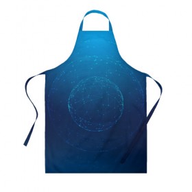 Фартук 3D с принтом Синяя сфера в Ухте, 100% полиэстер | общий размер — 65 х 85 см, ширина нагрудника — 26 см, горловина — 53 см, длина завязок — 54 см, общий обхват в поясе — 173 см. Принт на завязках и на горловине наносится с двух сторон, на основной части фартука — только с внешней стороны | 
