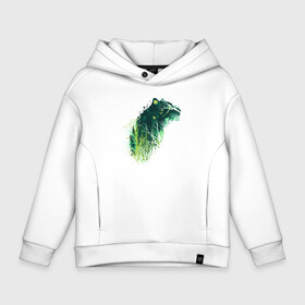 Детское худи Oversize хлопок с принтом Кошачья ночь в Ухте, френч-терри — 70% хлопок, 30% полиэстер. Мягкий теплый начес внутри —100% хлопок | боковые карманы, эластичные манжеты и нижняя кромка, капюшон на магнитной кнопке | ветви | деревья | кот | кошачья ночь | лес | ночь | очертания | пантера | птицы | силуэт | хищник