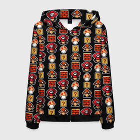 Мужская толстовка 3D на молнии с принтом Super Mario Стикеры в Ухте, 100% полиэстер | длина до линии бедра, манжеты и пояс оформлены мягкой тканевой резинкой, двухслойный капюшон со шнурком для регулировки, спереди молния, по бокам два кармана | 