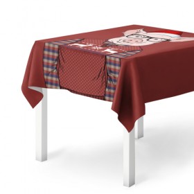 Скатерть 3D с принтом New Year Pig в Ухте, 100% полиэстер (ткань не мнется и не растягивается) | Размер: 150*150 см | 2019 | merry christmas | new year | год свиньи | зима | новый год | поросенок | праздник | рождество | свинка | свинья