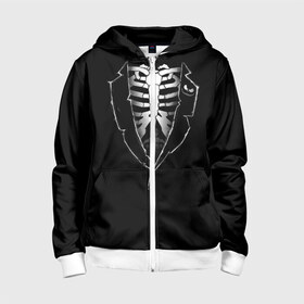 Детская толстовка 3D на молнии с принтом Скелет в Ухте, 100% полиэстер |  манжеты и пояс оформлены широкой мягкой резинкой, двухслойный капюшон со шнурком для регулировки, спереди карманы и застежка-молния
 | deadman | death | halloween | ribs | skeleton | мертвец | ребра | скелет | хеллоуин | хэллоуин