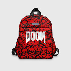 Детский рюкзак 3D с принтом DOOM в Ухте, 100% полиэстер | лямки с регулируемой длиной, сверху петелька, чтобы рюкзак можно было повесить на вешалку. Основное отделение закрывается на молнию, как и внешний карман. Внутри дополнительный карман. По бокам два дополнительных кармашка | devil | doom | hell | mark of the doom slayer | slayer | ад | гарнил | дум | знаки | иероглифы | компьютерные игры 2019 | преисподняя | символ | солдат