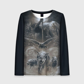 Женский лонгслив 3D с принтом русь в Ухте, 100% полиэстер | длинные рукава, круглый вырез горловины, полуприлегающий силуэт | ethnic | folk | runes | slav | велес | волк | руны | русь | славяне | сова | филин | фолк | фольклор | этника | этно | язычество