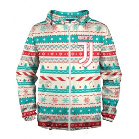 Мужская ветровка 3D с принтом Juventus Новогодний в Ухте, 100% полиэстер | подол и капюшон оформлены резинкой с фиксаторами, два кармана без застежек по бокам, один потайной карман на груди | 