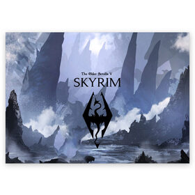 Поздравительная открытка с принтом THE ELDER SCROLLS 5 SKYRIM в Ухте, 100% бумага | плотность бумаги 280 г/м2, матовая, на обратной стороне линовка и место для марки
 | art game | art skyrim | forest | game | skyrim | the elder scrolls v skyrim | горы | довакин | древние свитки | игра | лес | небо | скайрим