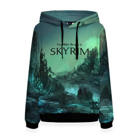 Женская толстовка 3D с принтом SKYRIM в Ухте, 100% полиэстер  | двухслойный капюшон со шнурком для регулировки, мягкие манжеты на рукавах и по низу толстовки, спереди карман-кенгуру с мягким внутренним слоем. | art game | art skyrim | forest | game | skyrim | the elder scrolls v skyrim | горы | довакин | древние свитки | игра | лес | небо | скайрим