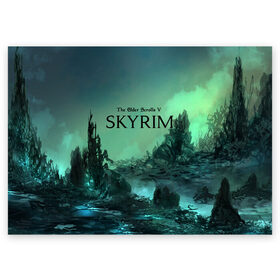 Поздравительная открытка с принтом SKYRIM в Ухте, 100% бумага | плотность бумаги 280 г/м2, матовая, на обратной стороне линовка и место для марки
 | art game | art skyrim | forest | game | skyrim | the elder scrolls v skyrim | горы | довакин | древние свитки | игра | лес | небо | скайрим