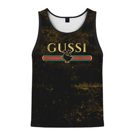 Мужская майка 3D с принтом GUSSI GOLD в Ухте, 100% полиэстер | круглая горловина, приталенный силуэт, длина до линии бедра. Пройма и горловина окантованы тонкой бейкой | fasion | gold | gucci | gussi | trend | гусси | гуччи | золото | золотой | мода | одежда | тренд | тренды
