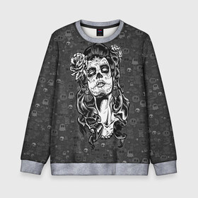 Детский свитшот 3D с принтом Sugar girl в Ухте, 100% полиэстер | свободная посадка, прямой крой, мягкая тканевая резинка на рукавах и понизу свитшота | death | dia | helloween | witch | праздник | хелоуин | хэллоуин | череп