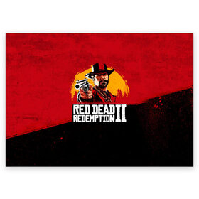 Поздравительная открытка с принтом Red Dead Redemption 2 в Ухте, 100% бумага | плотность бумаги 280 г/м2, матовая, на обратной стороне линовка и место для марки
 | Тематика изображения на принте: dead | die | flag | game | games | gta | rdr | rdr2 | red | redemption | rockstar | sun | sunset | western | вестерн | выкуп | гта | дикий | закат | запад | игра | игры | красный | мертвый | поле | рдр | рдр2 | рокстар | солнце