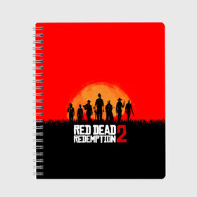 Тетрадь с принтом Red Dead Redemption в Ухте, 100% бумага | 48 листов, плотность листов — 60 г/м2, плотность картонной обложки — 250 г/м2. Листы скреплены сбоку удобной пружинной спиралью. Уголки страниц и обложки скругленные. Цвет линий — светло-серый
 | game | red dead | red dead redemption 2 | redemption 2 | rockstar games | бандиты | дикий запад | игры | ковбои | оружие