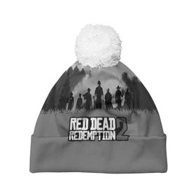 Шапка 3D c помпоном с принтом RED DEAD REDEMPTION 2 в Ухте, 100% полиэстер | универсальный размер, печать по всей поверхности изделия | game | red dead | red dead redemption 2 | redemption 2 | rockstar games | бандиты | дикий запад | игры | ковбои | оружие