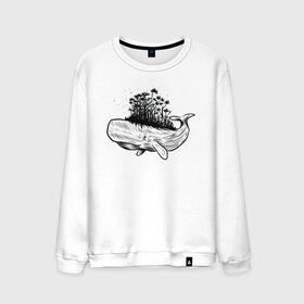 Мужской свитшот хлопок с принтом Whale forest в Ухте, 100% хлопок |  | Тематика изображения на принте: абстракция | кит | лес | природа