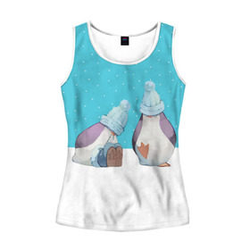 Женская майка 3D с принтом Милые пингвинчики в Ухте, 100% полиэстер | круглая горловина, прямой силуэт, длина до линии бедра | christmas | new | pinguin | snow | snowflakes | winter | xmas | year | год | зима | новый | пингвин | рождество | снег | снежинки
