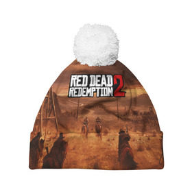 Шапка 3D c помпоном с принтом RED DEAD REDEMPTION 2 в Ухте, 100% полиэстер | универсальный размер, печать по всей поверхности изделия | game | red dead | red dead redemption 2 | redemption 2 | rockstar games | бандиты | дикий запад | игры | ковбои | оружие