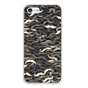 Чехол для iPhone 5/5S матовый с принтом Камуфляж с усами в Ухте, Силикон | Область печати: задняя сторона чехла, без боковых панелей | Тематика изображения на принте: barber | barbershop | барбер | барбершоп | барбершопер | милитари | паттрен | усы | хаки | хипстер