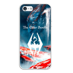 Чехол для iPhone 5/5S матовый с принтом The Elder Scrolls в Ухте, Силикон | Область печати: задняя сторона чехла, без боковых панелей | art game | art skyrim | forest | game | skyrim | the elder scrolls v skyrim | горы | довакин | древние свитки | игра | лес | небо | скайрим